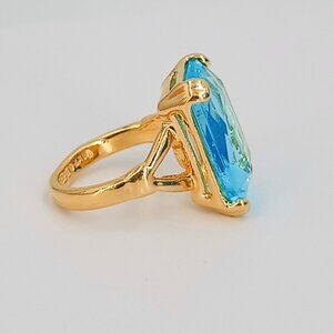 Vintage Uncas Cocktail Ring Blue Emerald Cut Stone 18KT Gold Electroplate UNR11